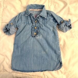 5/$20 Rufflebutts Denim Dress, Toddler 12-18 M, Long Sleeve Roll Tab